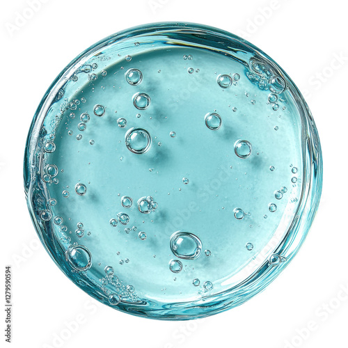 Texture swatch of blue hyaluronic acid serum gel on white isolated background, macro. Cosmetics
