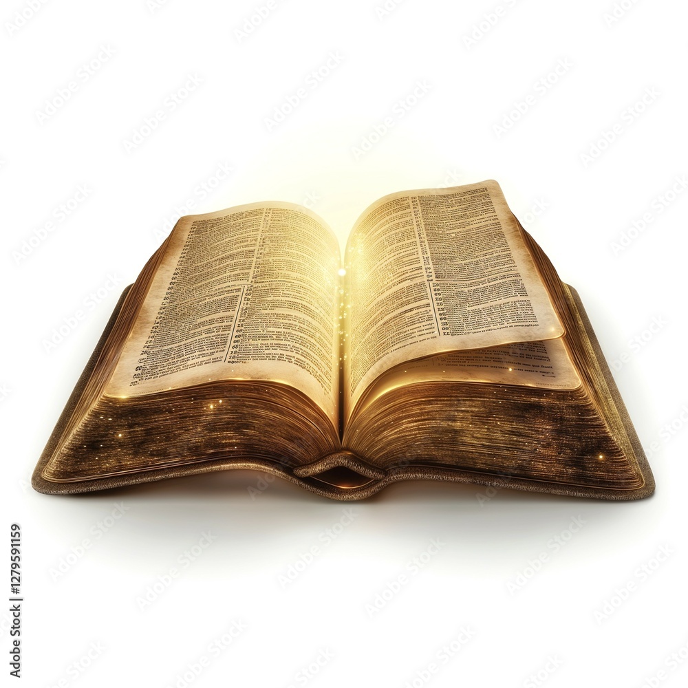 An illuminated open book with glowing golden pages, emanating a warm, magical light. An illuminated open book with glowing golden pages, emanating a warm, magical light.
