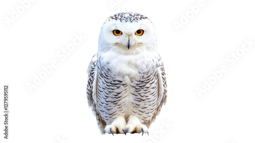 Snowy owl perched on a branch in winter