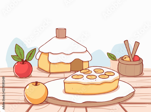 Tarte aux pommes maison sur fond en bois