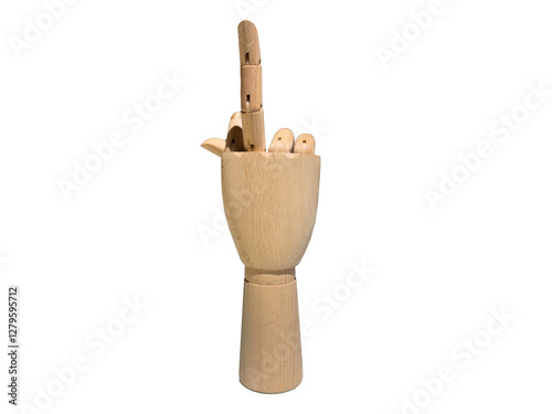 Wooden Hand Showing Middle Finger