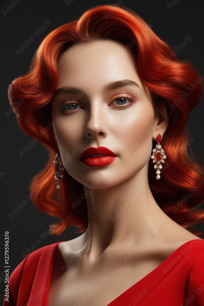 a close up of a woman with red hair and earrings a close up of a woman with red hair and earrings