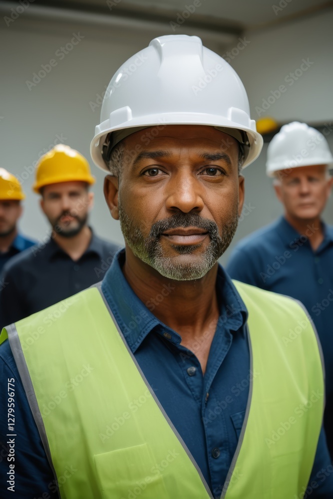 there are many men wearing hard hats and vests in a factory there are many men wearing hard hats and vests in a factory