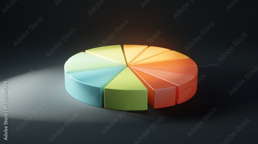 Fototapeta premium Colorful 3D pie chart representation showcasing data distribution in a dark setting