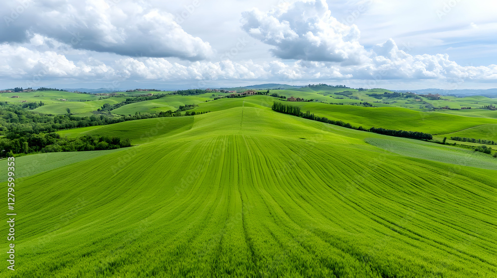 Tuscan rolling hills, green farmland, cloudy sky, rural landscape, travel Tuscan rolling hills, green farmland, cloudy sky, rural landscape, travel