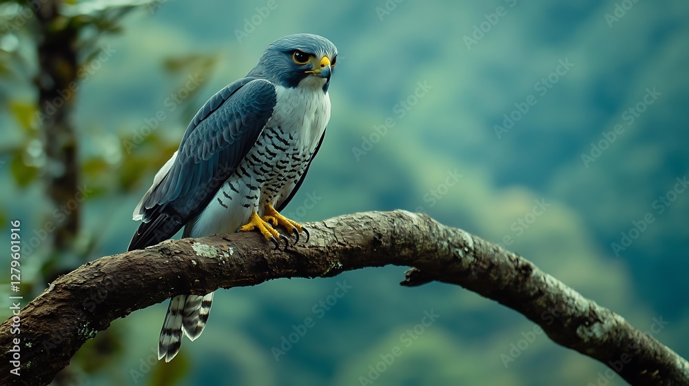 Falcon Perched on Branch Looking Alert in Natural Environment Falcon Perched on Branch Looking Alert in Natural Environment