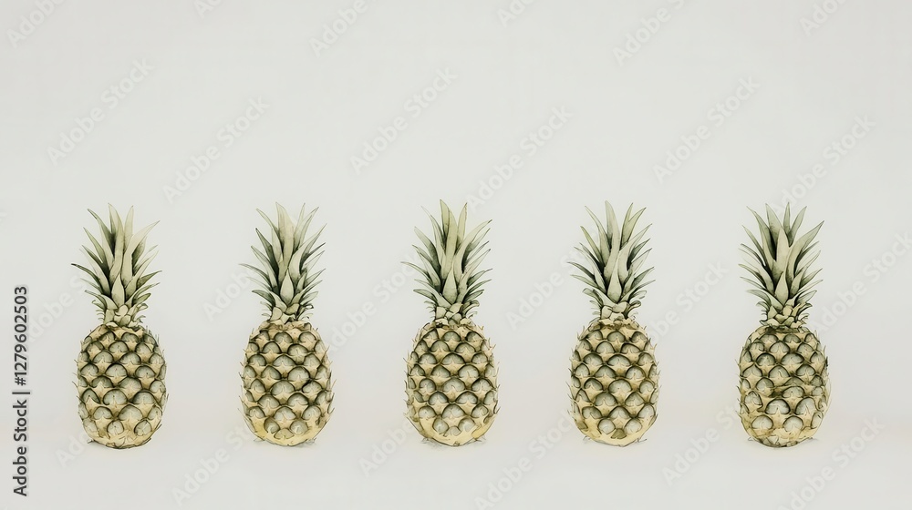 A minimalistic arrangement of fresh pineapples on display. A minimalistic arrangement of fresh pineapples on display.