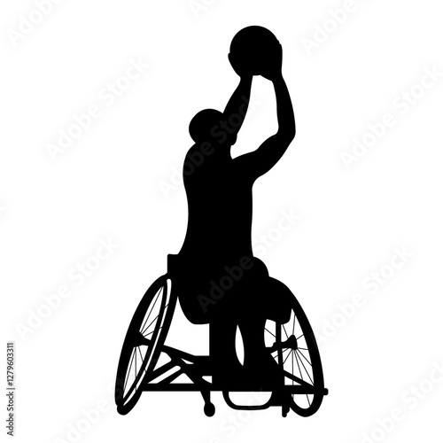 Disabled basketball player.Man in wheelchair playing basketball.Silhouette of athlete with disability.Vector illustration.