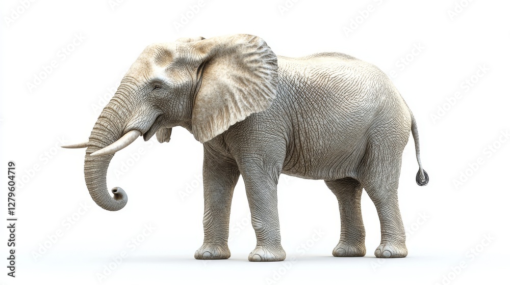 Fototapeta premium A studio snapshot of a young elephant with its trunk raised