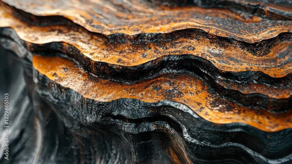 Rustic metal waves: textured layers of oxidized metal flow in dynamic motion