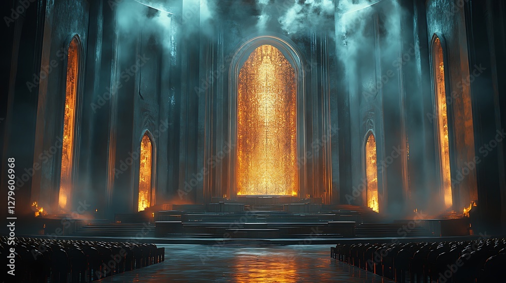 Fototapeta premium Epic fantasy temple glowing with fire picture