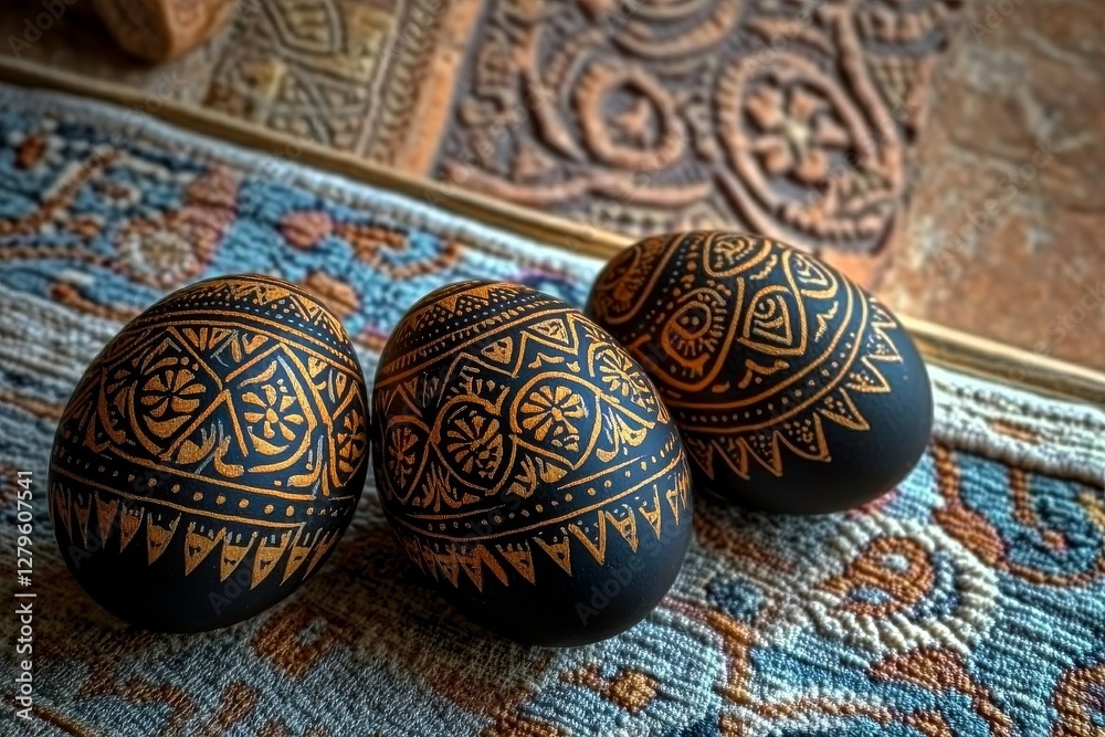 Golden Easter eggs framed against a white backdrop, embodying simplicity. Ideal for a Happy Easter greeting with room to add text. Shown from a top-down flatlay perspective Golden Easter eggs framed against a white backdrop, embodying simplicity. Ideal for a Happy Easter greeting with room to add text. Shown from a top-down flatlay perspective