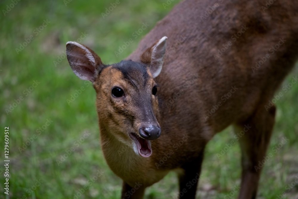 Reeves's Muntjac (Muntiacus reevesi), also known as the Chinese Muntjac. Reeves's Muntjac (Muntiacus reevesi), also known as the Chinese Muntjac.