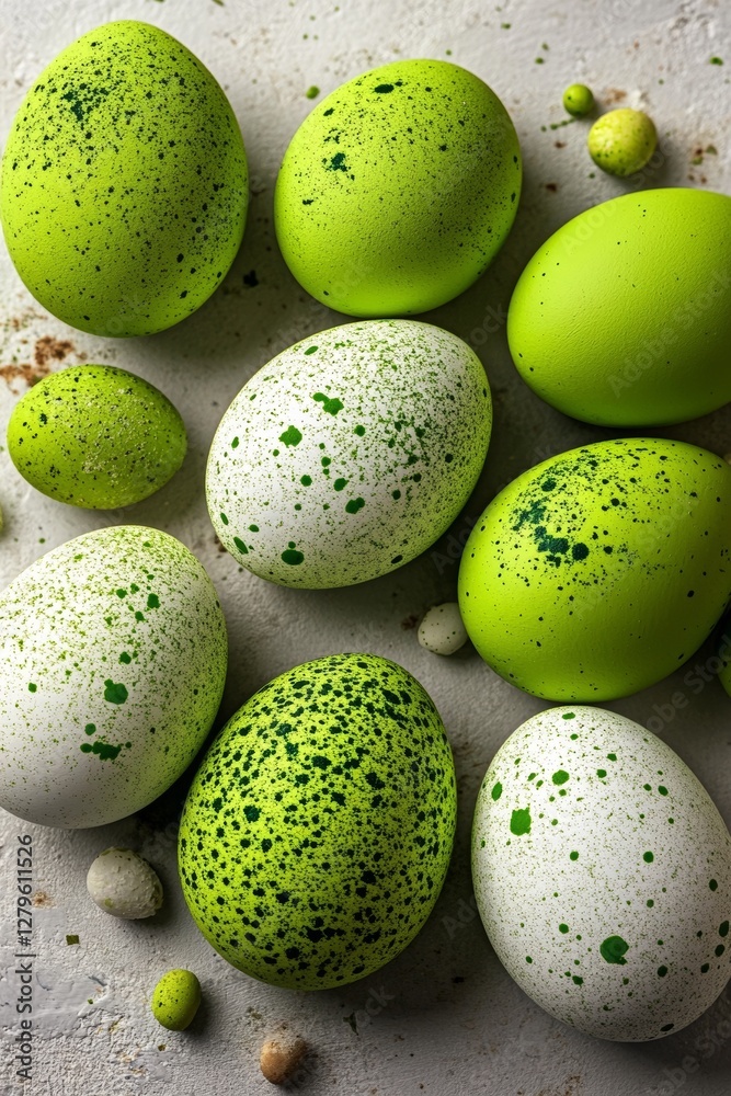 Easter quail eggs and springtime flowers on a white background. Illustrating the concept of spring holidays with extra space for text. Shown from a top perspective Easter quail eggs and springtime flowers on a white background. Illustrating the concept of spring holidays with extra space for text. Shown from a top perspective
