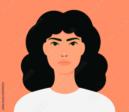 curly hair brunette woman portrait illustration, cartoon character vector illustration