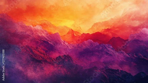 A mountain range with a purple sky in the background