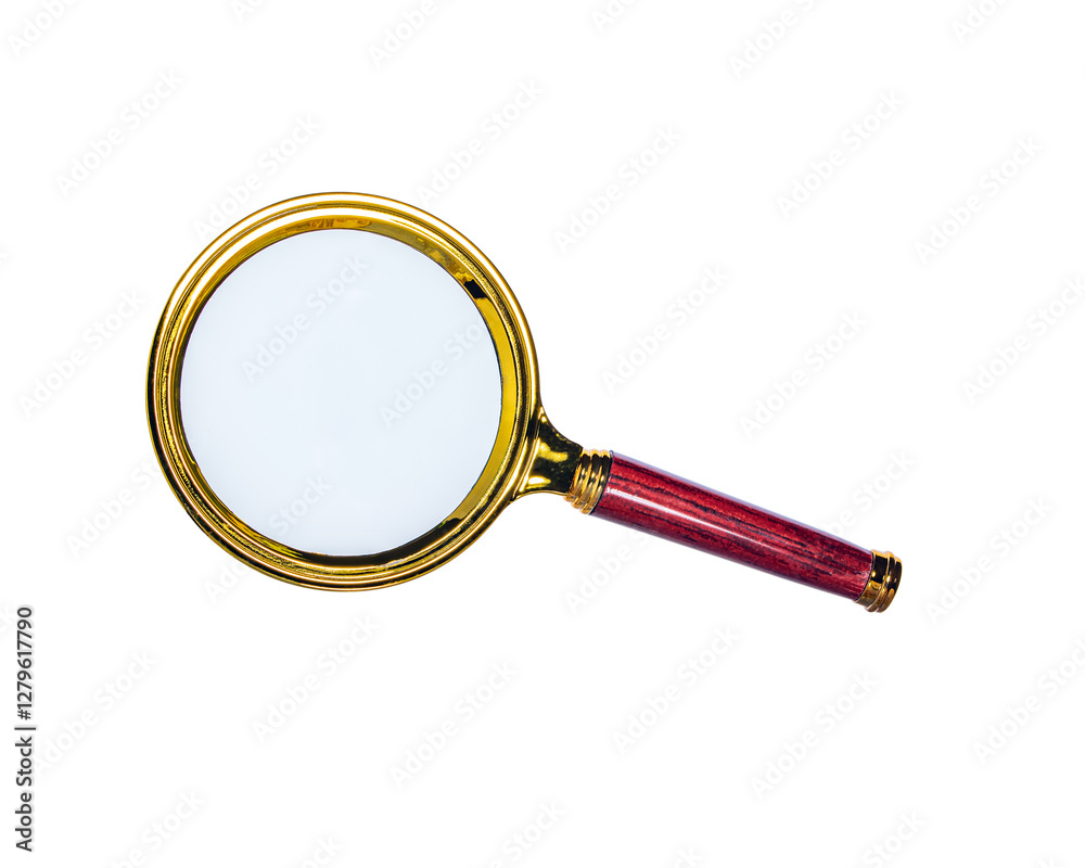 gold-rimmed magnifying glass with handle. isolated on white gold-rimmed magnifying glass with handle. isolated on white
