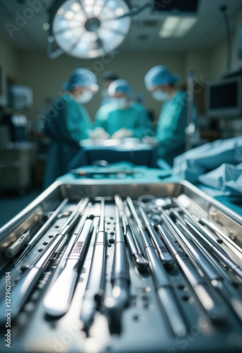 Surgical instruments in operating room.