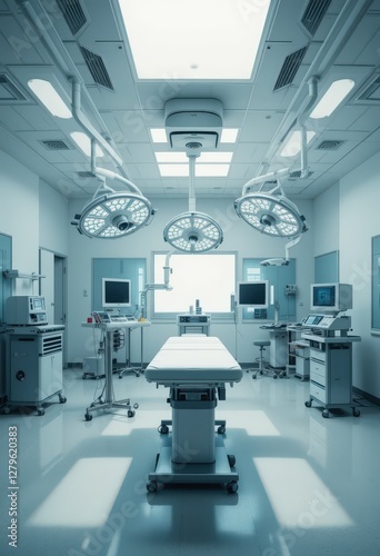 Modern surgical operating room with advanced medical equipment.
