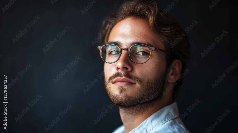 Obraz premium Confident Man with Glasses: Portrait of Thoughtfulness