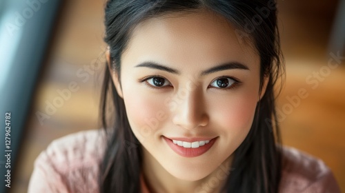 Smiling Asian Woman Portrait: Customer Service Expert Up Close