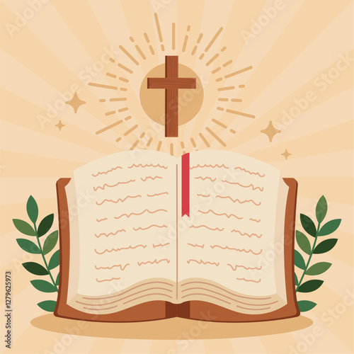 Holy bible with cross icon in flat style