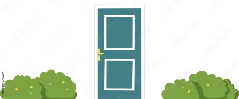 porte d’entrée avec des buissons devant 