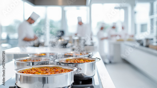 Steaming Pots of Food in a Professional Kitchen
