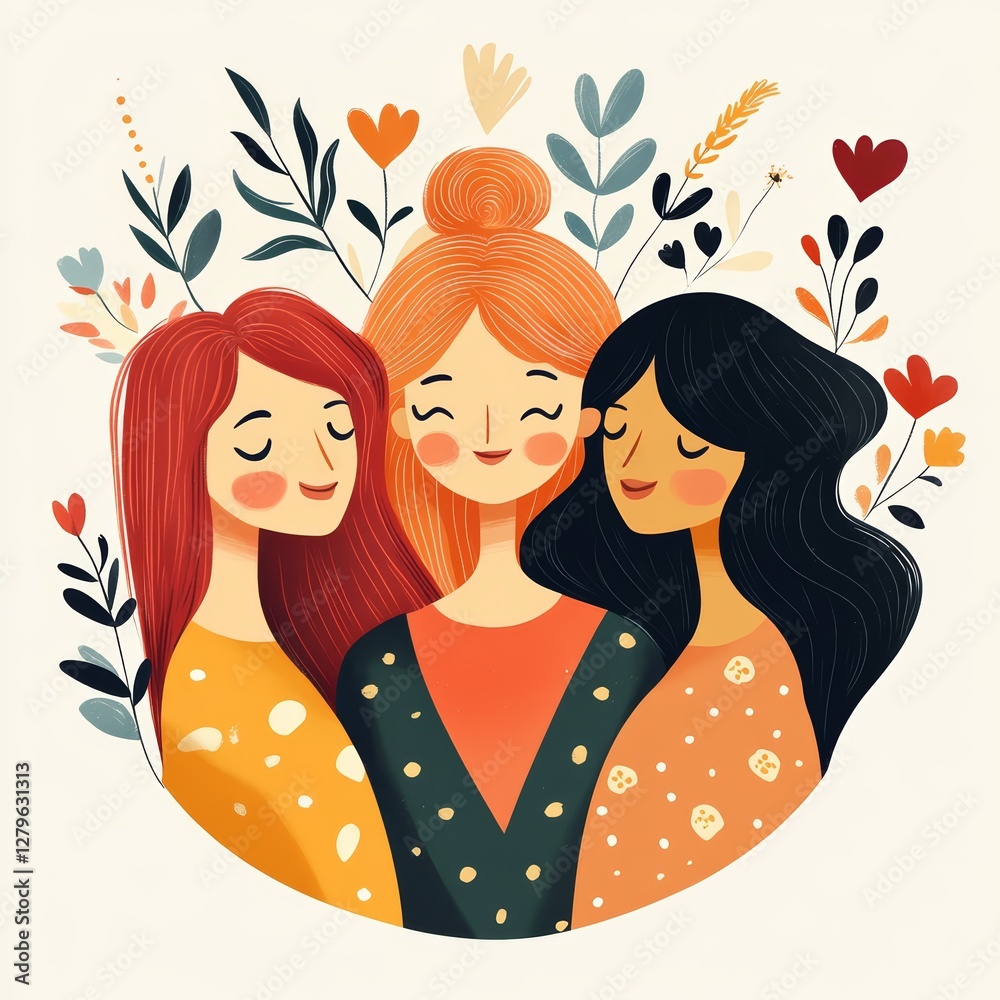 Floral Illustration of Three Women Floral Illustration of Three Women