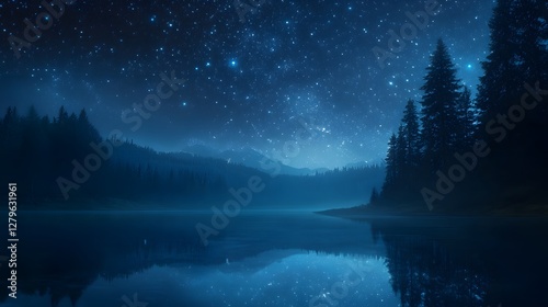 Wallpaper Mural A starry night over a deep calm lake in the wilderness Torontodigital.ca