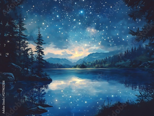Wallpaper Mural A starry night over a deep calm lake in the wilderness Torontodigital.ca