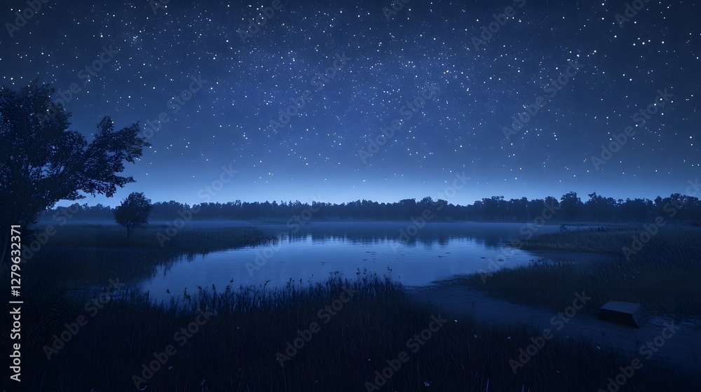A starry night sky over a silent savannah landscape A starry night sky over a silent savannah landscape