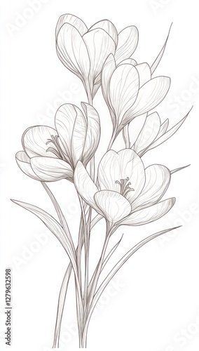 Wallpaper Mural Delicate pencil sketch of four crocus flowers. Torontodigital.ca