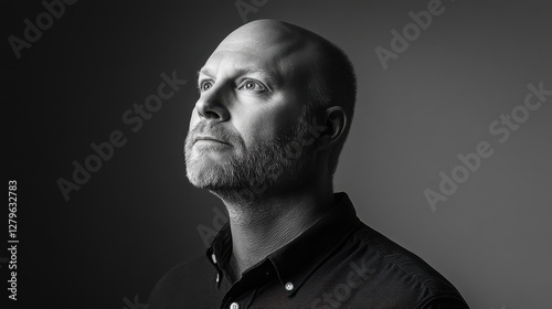 A finely detailed monochrome etching of a noble bald eagle, its sharp beak and piercing gaze exuding authority, exquisite feather details with high contrast shading photo