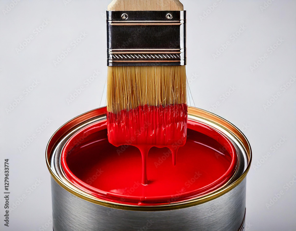 red paint can and brush with dripping paint