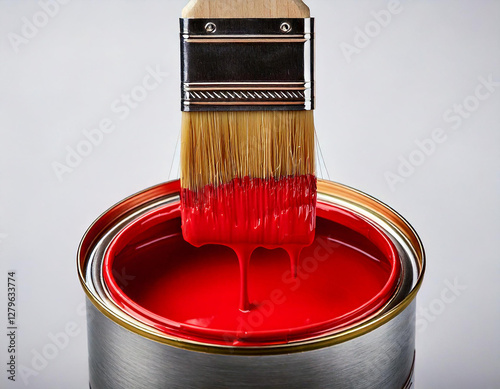 red paint can and brush with dripping paint