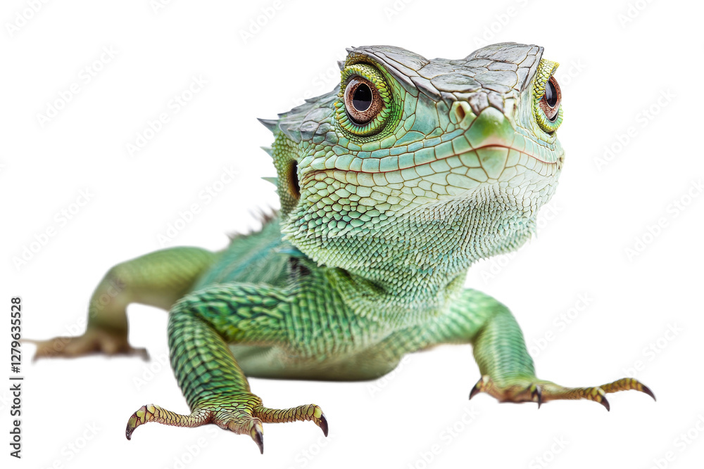 Obraz premium Detailed look at a vibrant green lizard