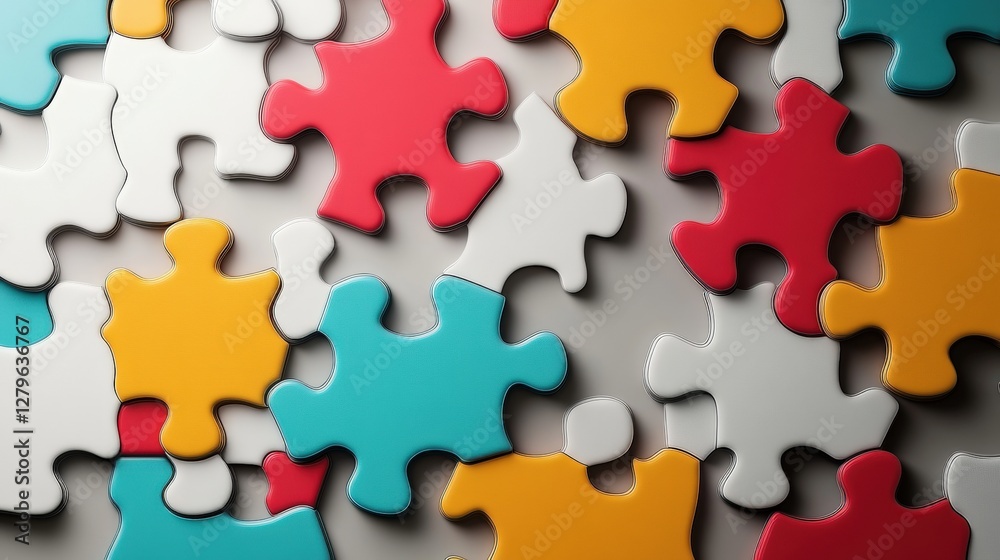 Colorful puzzle pieces scattered on a surface, showcasing vibrant colors and shapes Colorful puzzle pieces scattered on a surface, showcasing vibrant colors and shapes