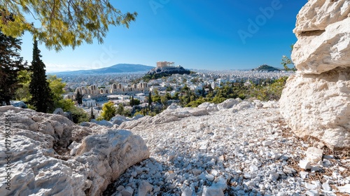 Athenian Acropolis panoramic view from hilltop