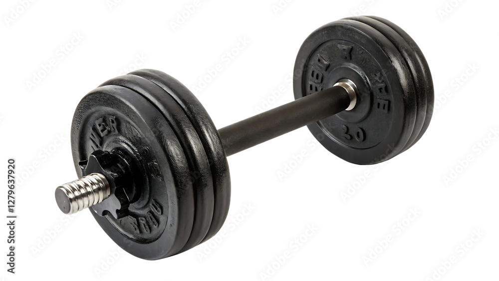 Naklejka premium Black Adjustable Dumbbell isolated on white background as transparent. PNG.AI GENERATED