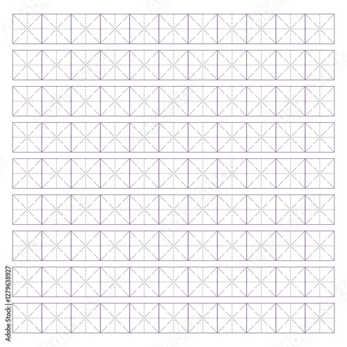 Workbook for writing hieroglyphs. Lined paper for printing. Geometric pattern for school. Realistic lined paper. Simulator for writing Chinese characters. Page of calligraphy exercises. Graph paper.