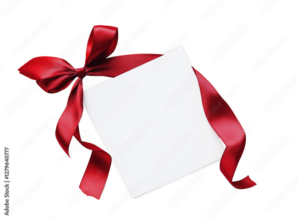 piece of paper with red ribbon bow wrapped around piece of paper with red ribbon bow wrapped around