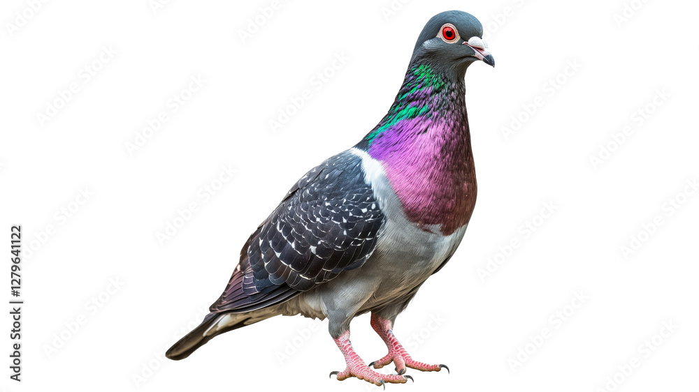 Pigeon with vibrant plumage standing on ground Pigeon with vibrant plumage standing on ground