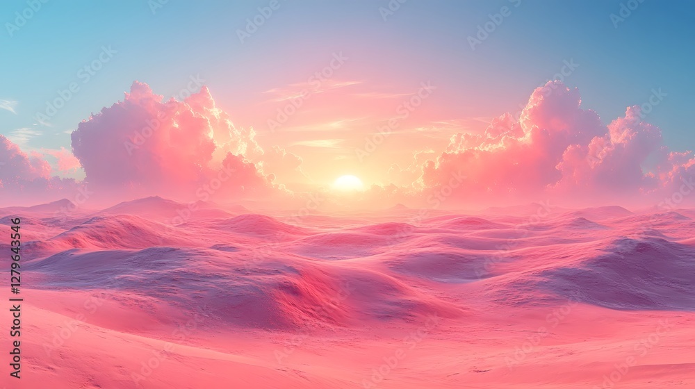 Serene Desert Landscape in Twilight with Glitch Art Dunes and Ethereal Sky Serene Desert Landscape in Twilight with Glitch Art Dunes and Ethereal Sky