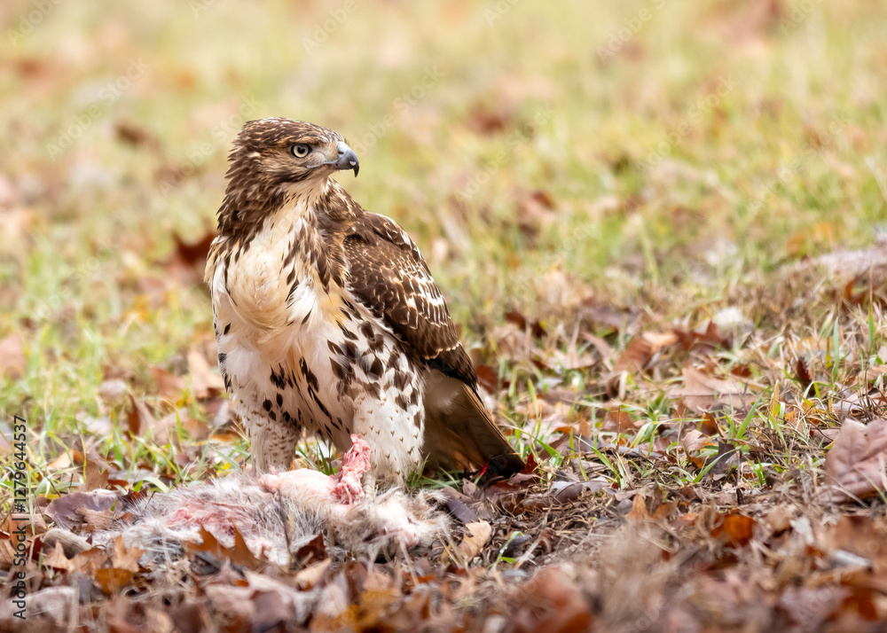 Obraz premium Red-tailed Hawk Eating Prey