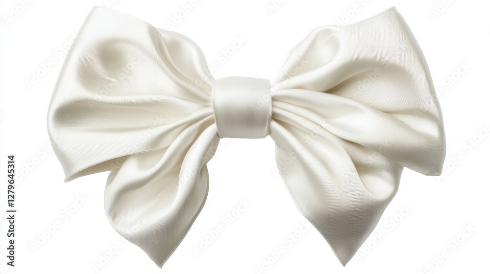 Naklejka premium A realistic white ribbon bow with sophisticated folds, tied in the center, isolated on a white background.