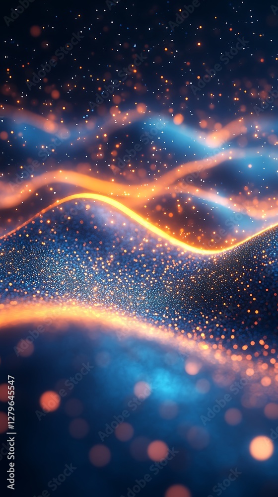 Fiery Blue Orange Cosmic Waves with Glowing Space Particles Picture Fiery Blue Orange Cosmic Waves with Glowing Space Particles Picture