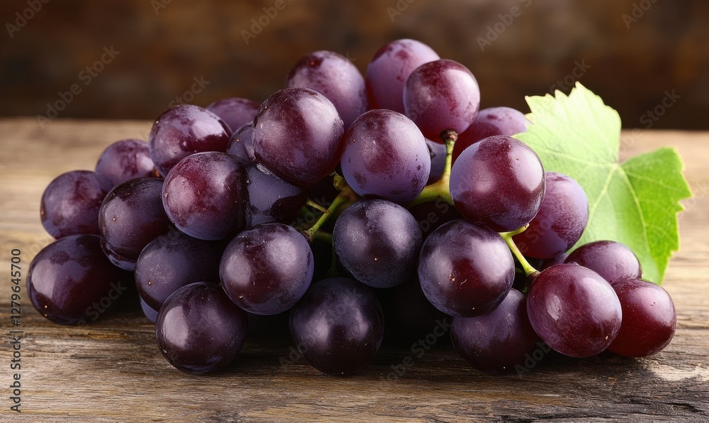 A bunch of dark purple grapes against a rustic wooden background, nature, dark grape A bunch of dark purple grapes against a rustic wooden background, nature, dark grape