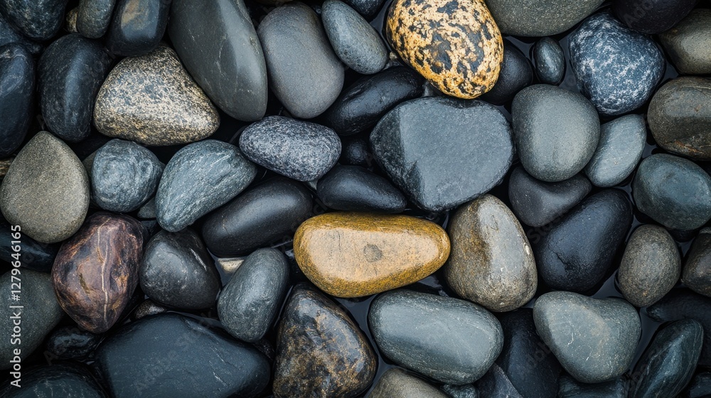 A close-up view of assorted black gravel stones ideal for landscaping projects and decorative use in gardens or pathways A close-up view of assorted black gravel stones ideal for landscaping projects and decorative use in gardens or pathways
