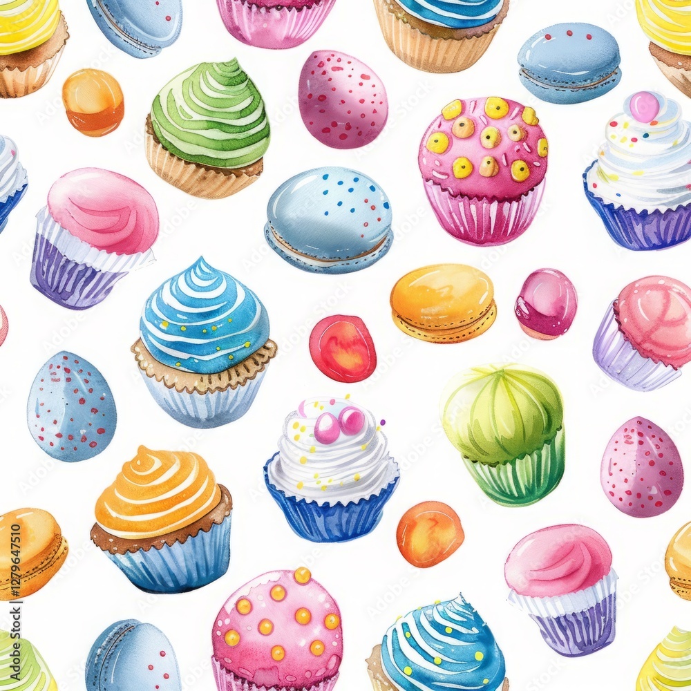 Seamless cake pattern watercolor drawing abstract illustration on white background Seamless cake pattern watercolor drawing abstract illustration on white background
